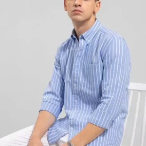 RODEIZ Men Slim Fit Striped Spread Collar Casual Shirt