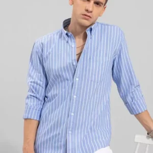 RODEIZ Men Slim Fit Striped Spread Collar Casual Shirt